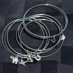 Lucky Brand Silver Charm Bangle Set 8pcs Hooked together